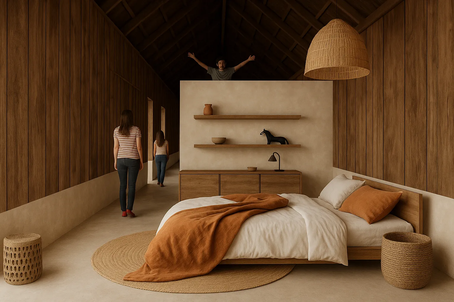 Cabin interior with natural materials