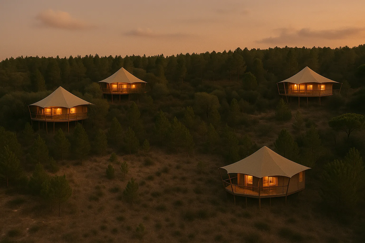 Glamping resort in the Alentejo landscape of pines and cork oaks