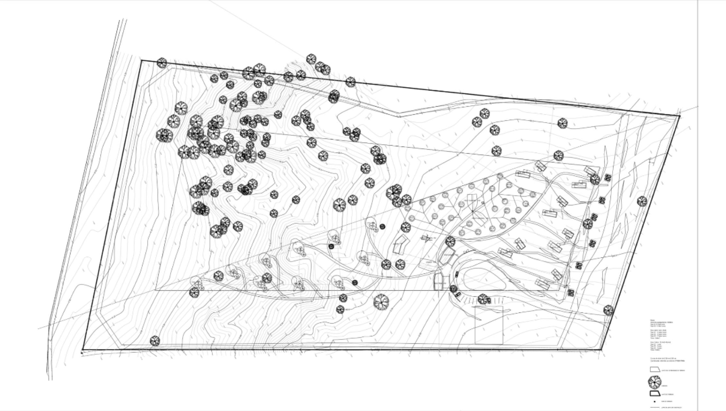 Approved site layout across the parcel with contours and tree survey